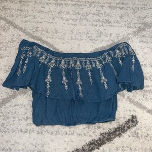OFF-THE-SHOULDER EMBROIDERED CROP TOP